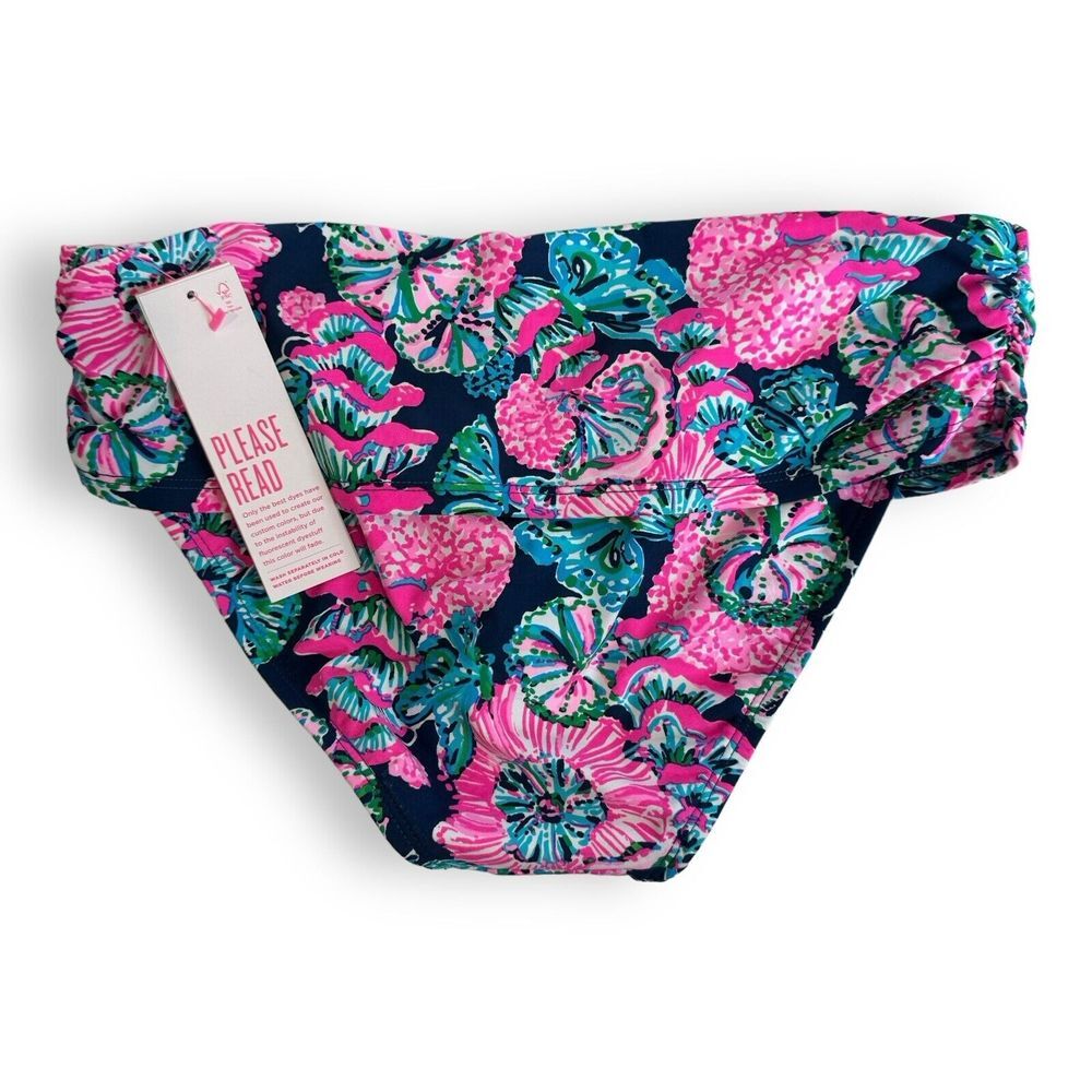 NWT Lilly Pulitzer Lagoon Sarong Hipster Bikini Bottom Sz 2 Oyster Bay Navy $78 - Picture 2 of 5